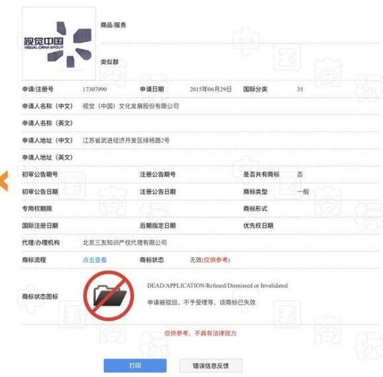 尷尬！“視覺中國(guó)”商標(biāo)注冊(cè)未獲通過